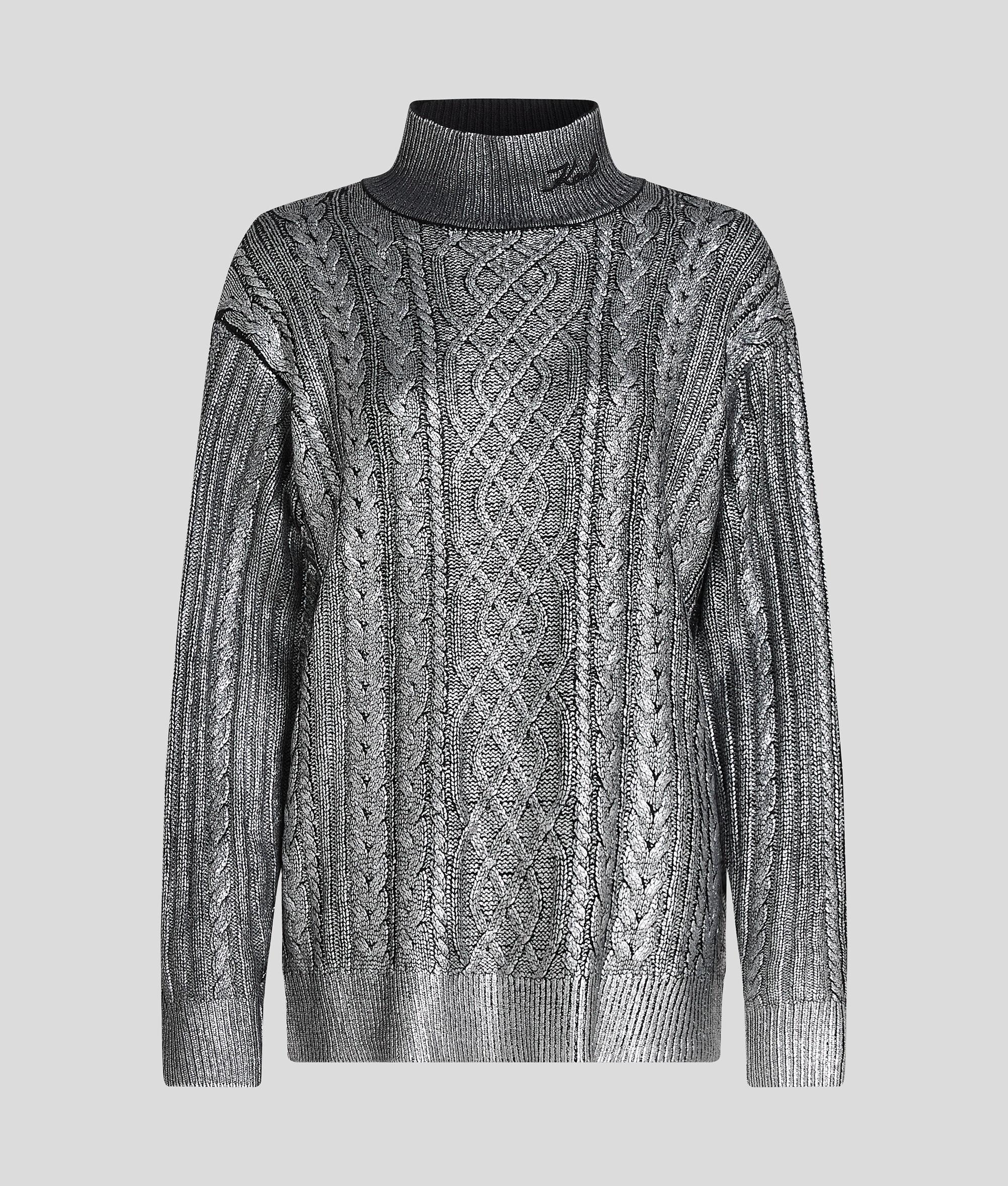 METALLIC CABLE KNIT SWEATER Product Image