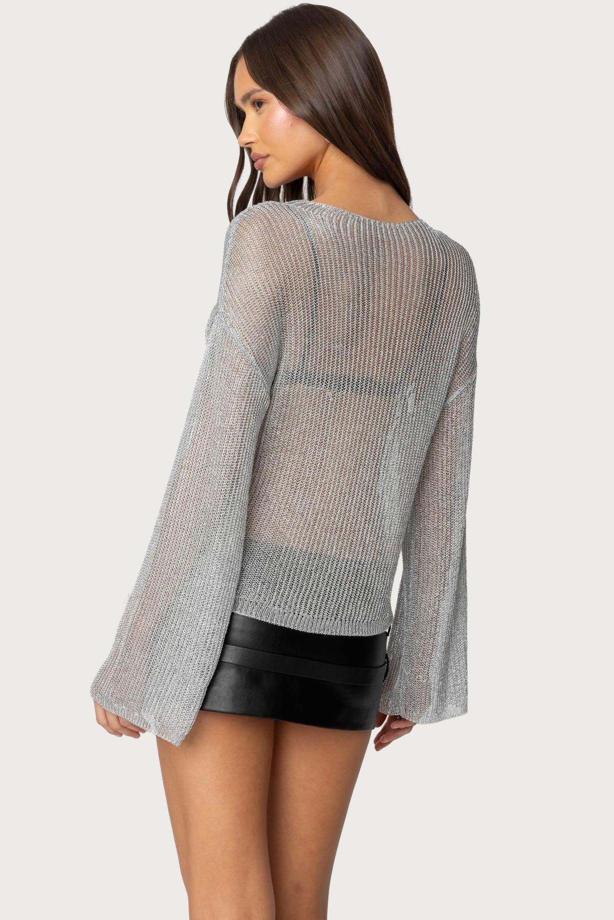Drop Shoulder Sheer Knit Sweater Product Image