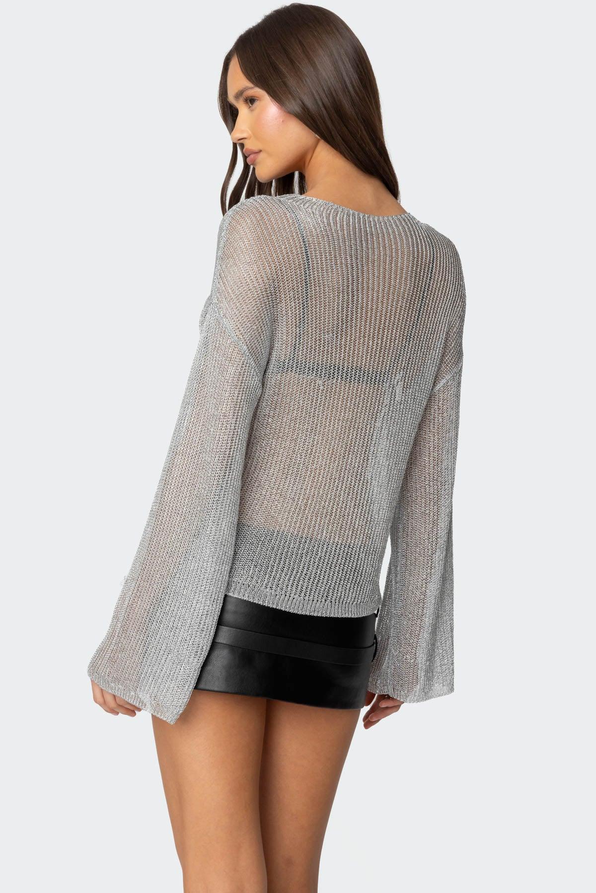Drop Shoulder Sheer Knit Sweater Product Image