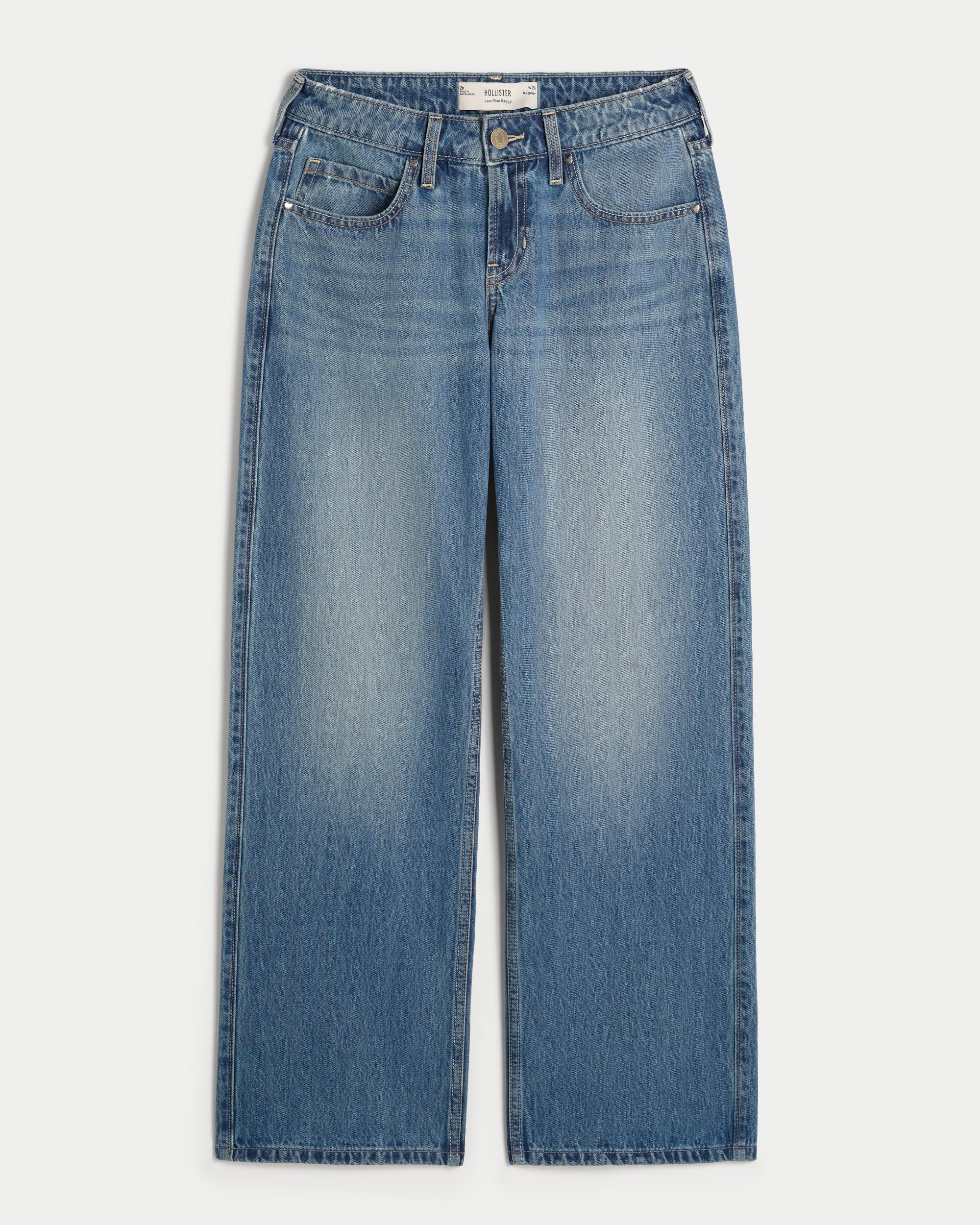 Low-Rise Medium Wash Studded Hearts Baggy Jeans Product Image