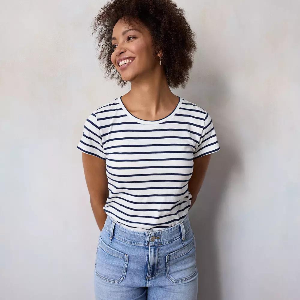 Women's LC Lauren Conrad Short Sleeve Tee, Size: XXL, Ivory Basque Stripe Product Image