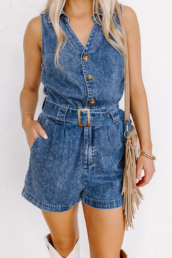Boho Brunch Denim Romper in Dark Wash Product Image