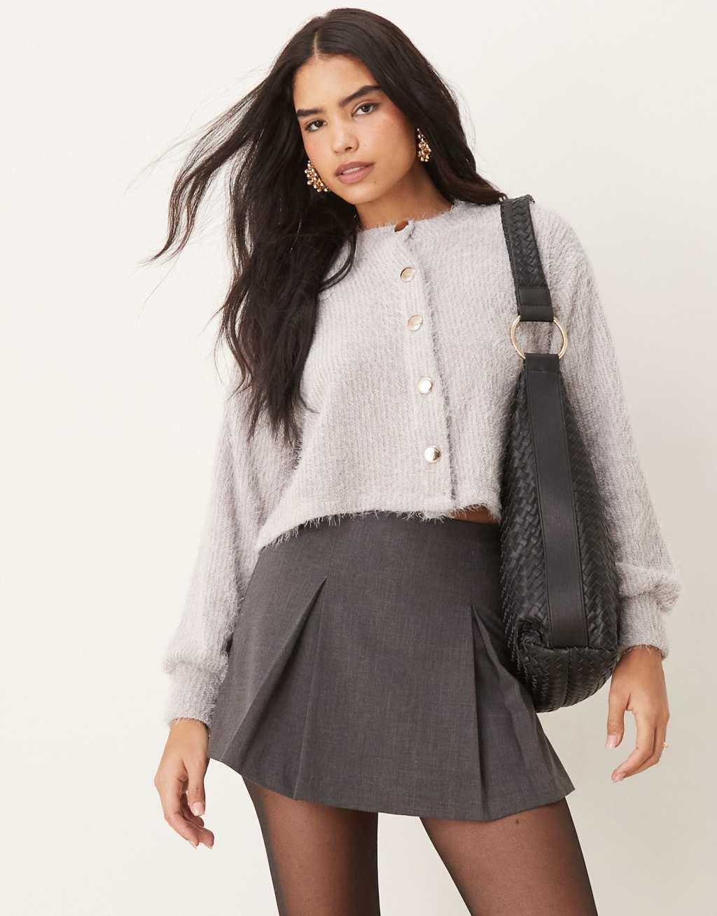 ASOS DESIGN chenille cardigan in gray Product Image