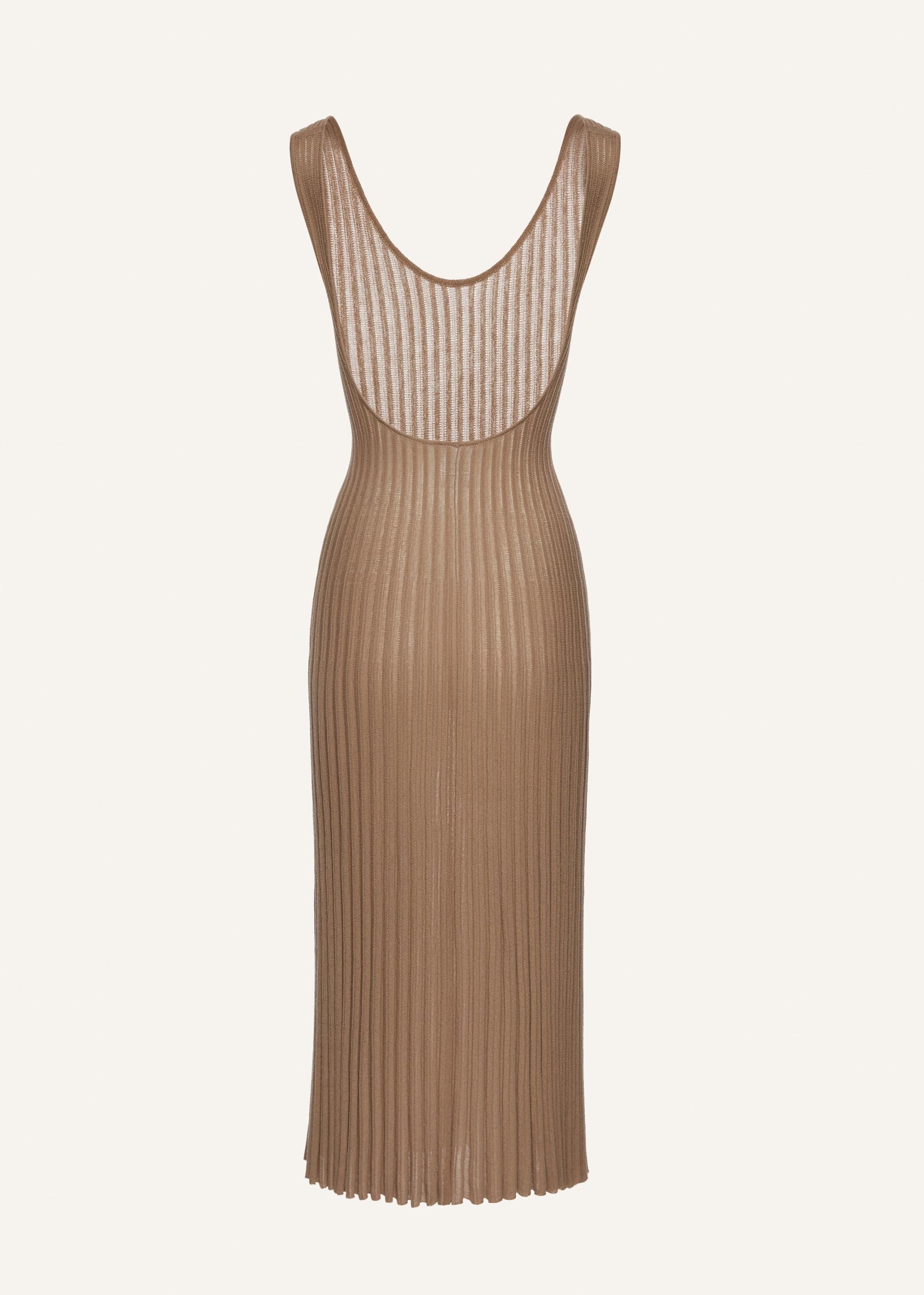 Rib stitch knitwear dress in brown Product Image