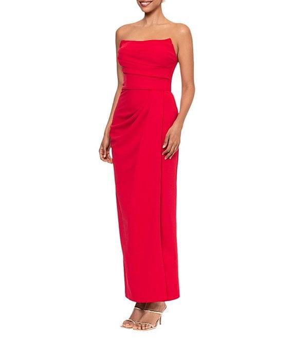 Betsy & Adam Scuba Crepe Strapless Neck Sleeveless Ruched Sheath Gown Product Image