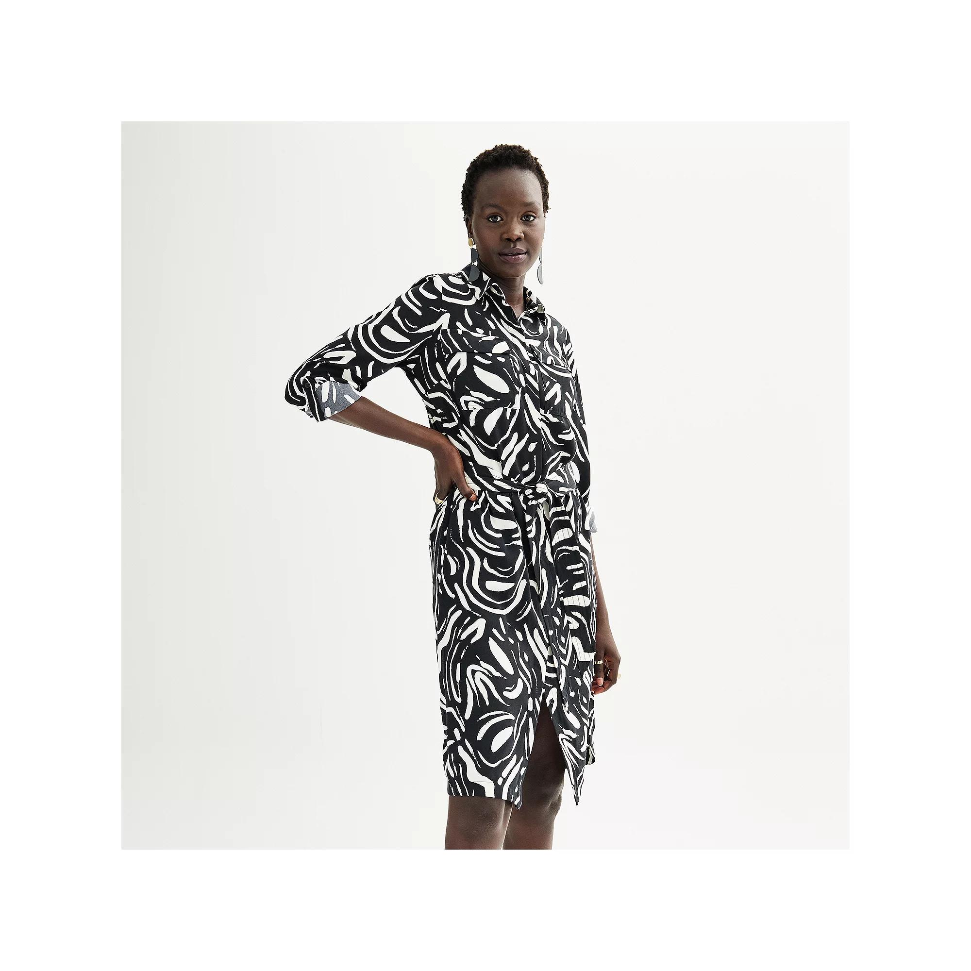 Petite Nine West Utility Midi Shirt Dress, Women's, Size: XS Petite, Abstract Brush Product Image