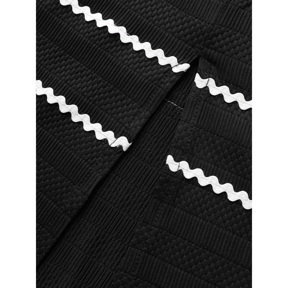 Plus Size Square Neck Contrast Webbing Split Hem Dress Black Women Elegant Woven ribbon&lace trim Square Neck Sleeveless Curvy BloomChic 14-16/1X Product Image