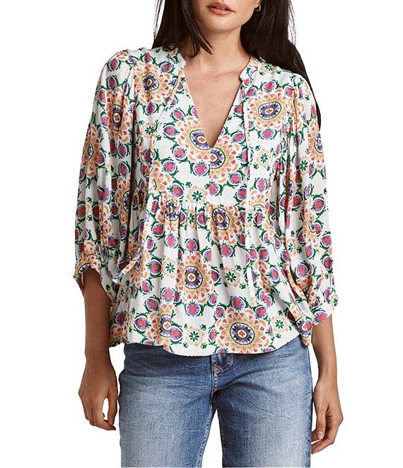 Dear John Malia 3/4 Sleeve Tie Front V-Neck Blouse Product Image