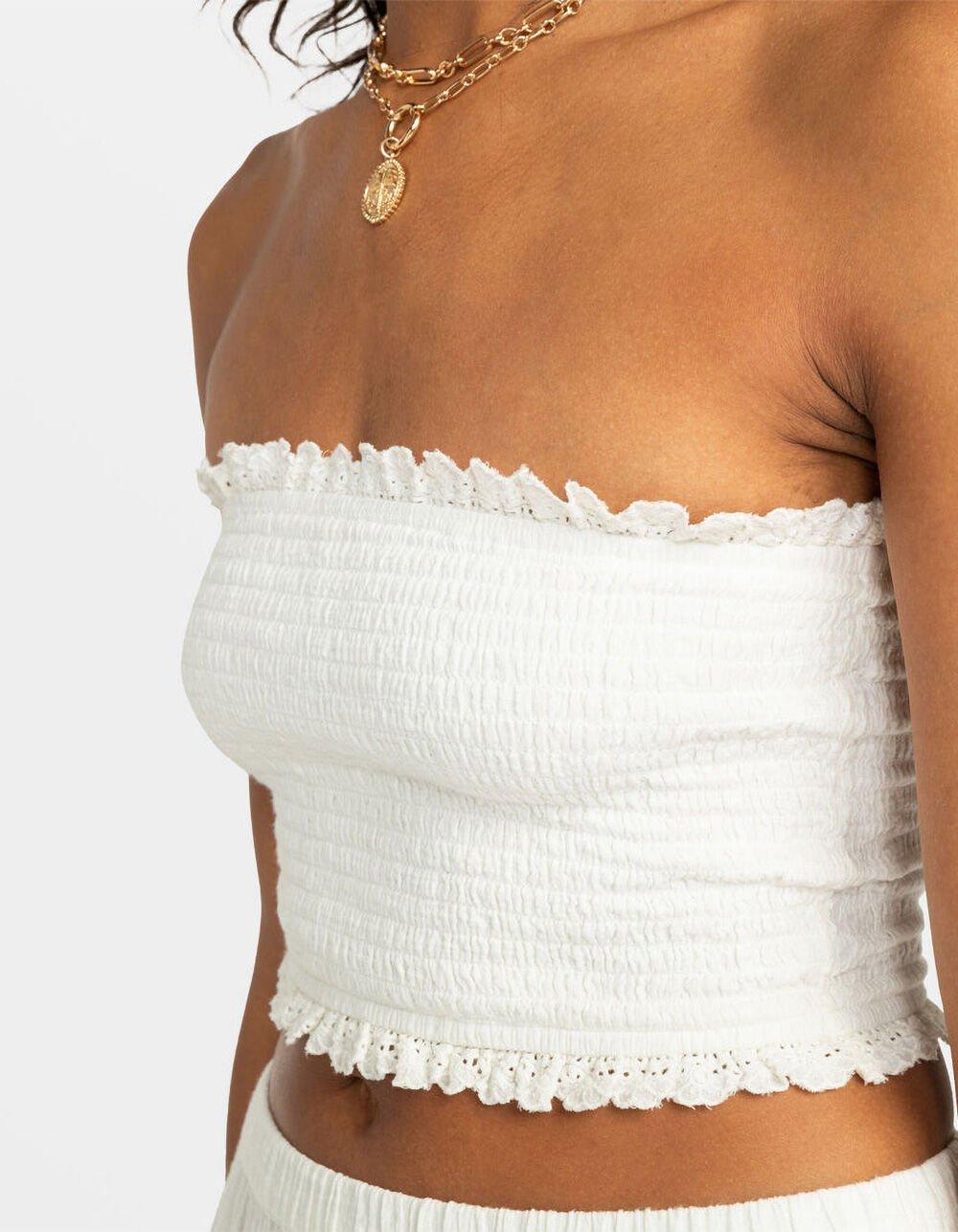 ROXY Warm Waters Womens Eyelet Tube Top - WHITE Product Image