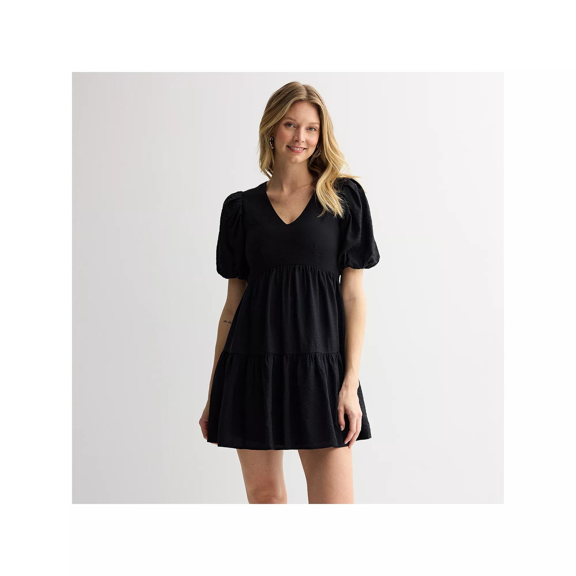 Women's Nine West Bubble Sleeve Babydoll Dress, Size: XXL, Mineral Black Product Image