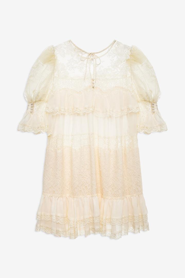 Elara Ruffle Mini Dress — Vintage Cream Product Image