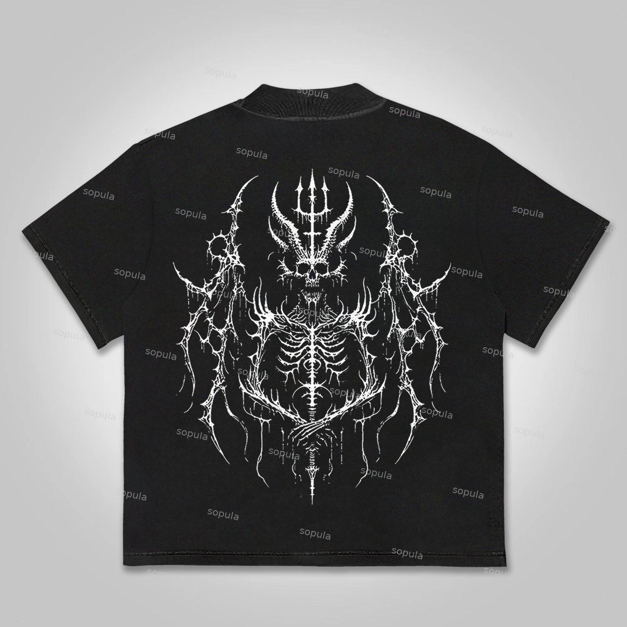 Sopula Vintage Holy Cross Skull Pattern Print Cotton T-Shirt Product Image