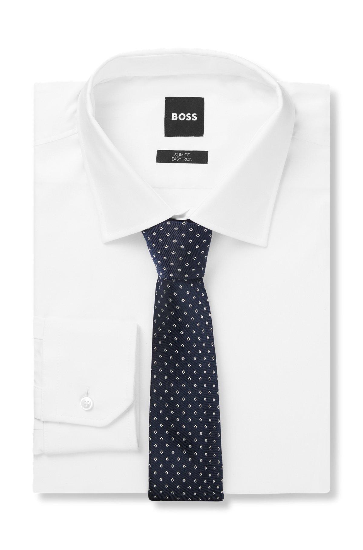 BOSS - Silk-blend tie with jacquard-woven pattern - Dark Blue Product Image