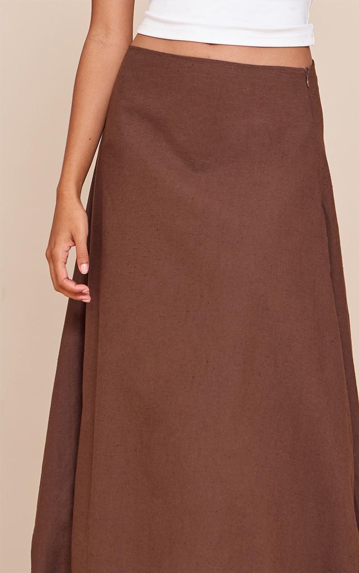Dark Chocolate Cotton Linen Look Puffball Maxi Skirt Product Image