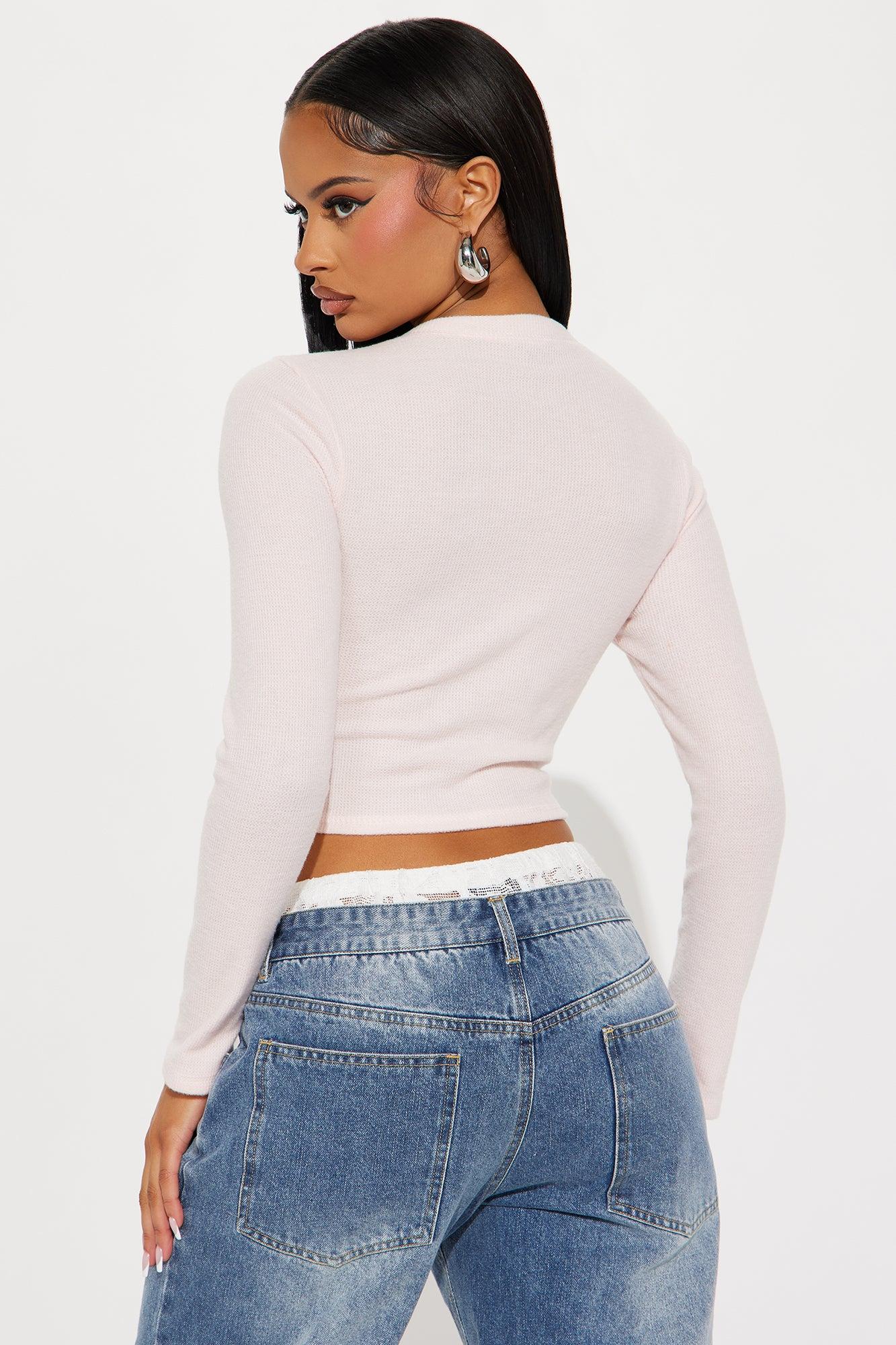 Perfect Tie Ribbed Top Long Sleeve Top - Blush Product Image