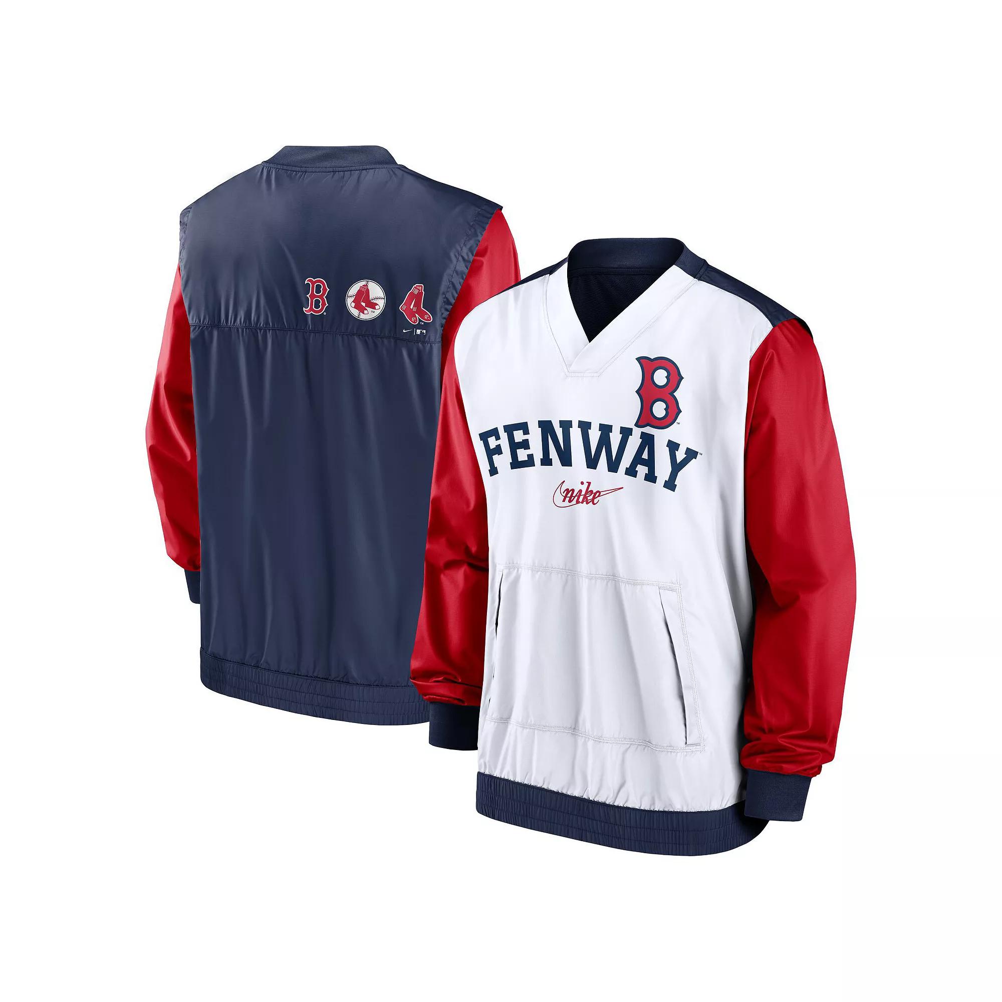 Men's Nike White/Navy Boston Red Sox Rewind Warmup V-Neck Pullover Jacket,  Product Image