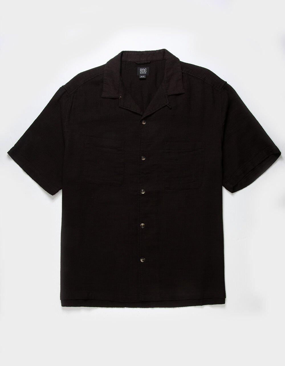 BDG Urban Outfitters Gauze Crinkle Mens Button Up Shirt - CHOCOLATE Product Image