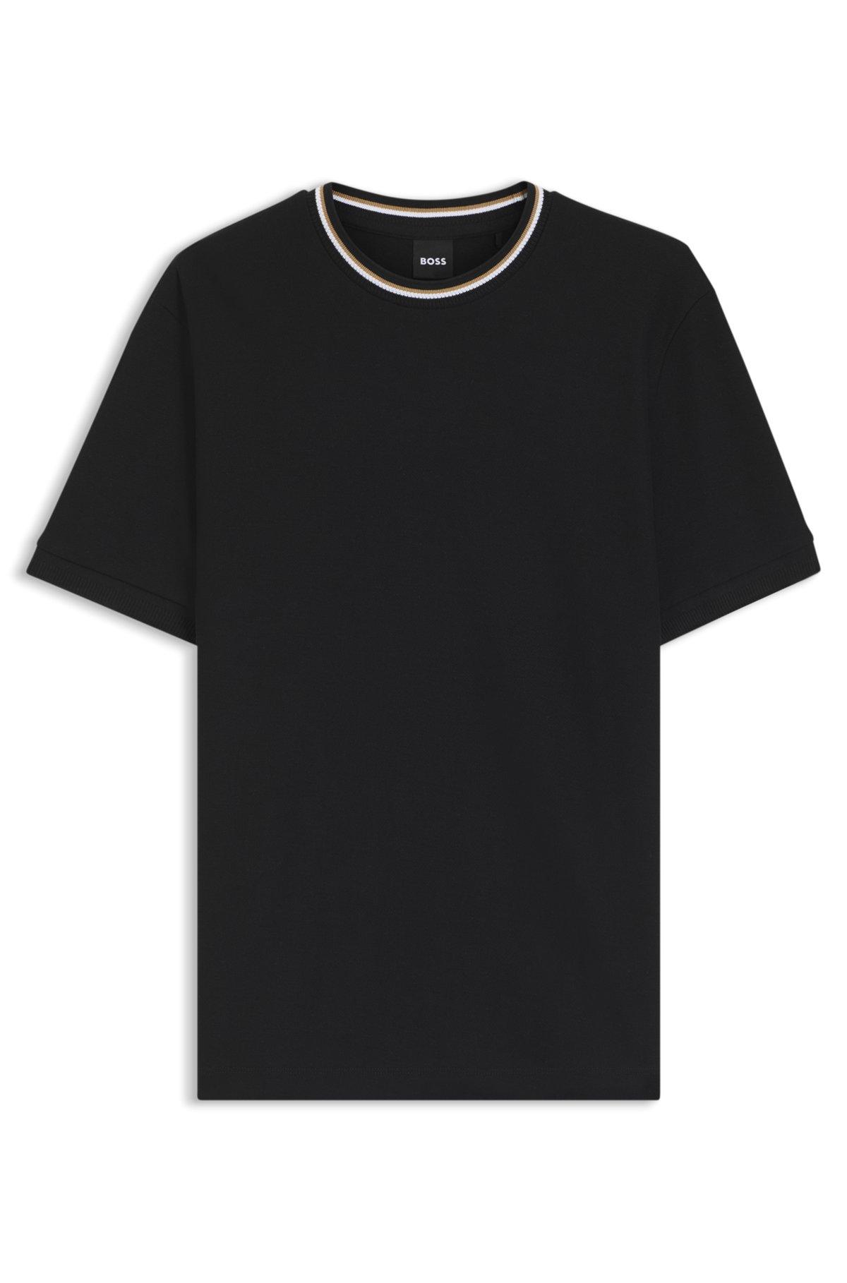 Striped-collar T-shirt in cotton piqué Product Image