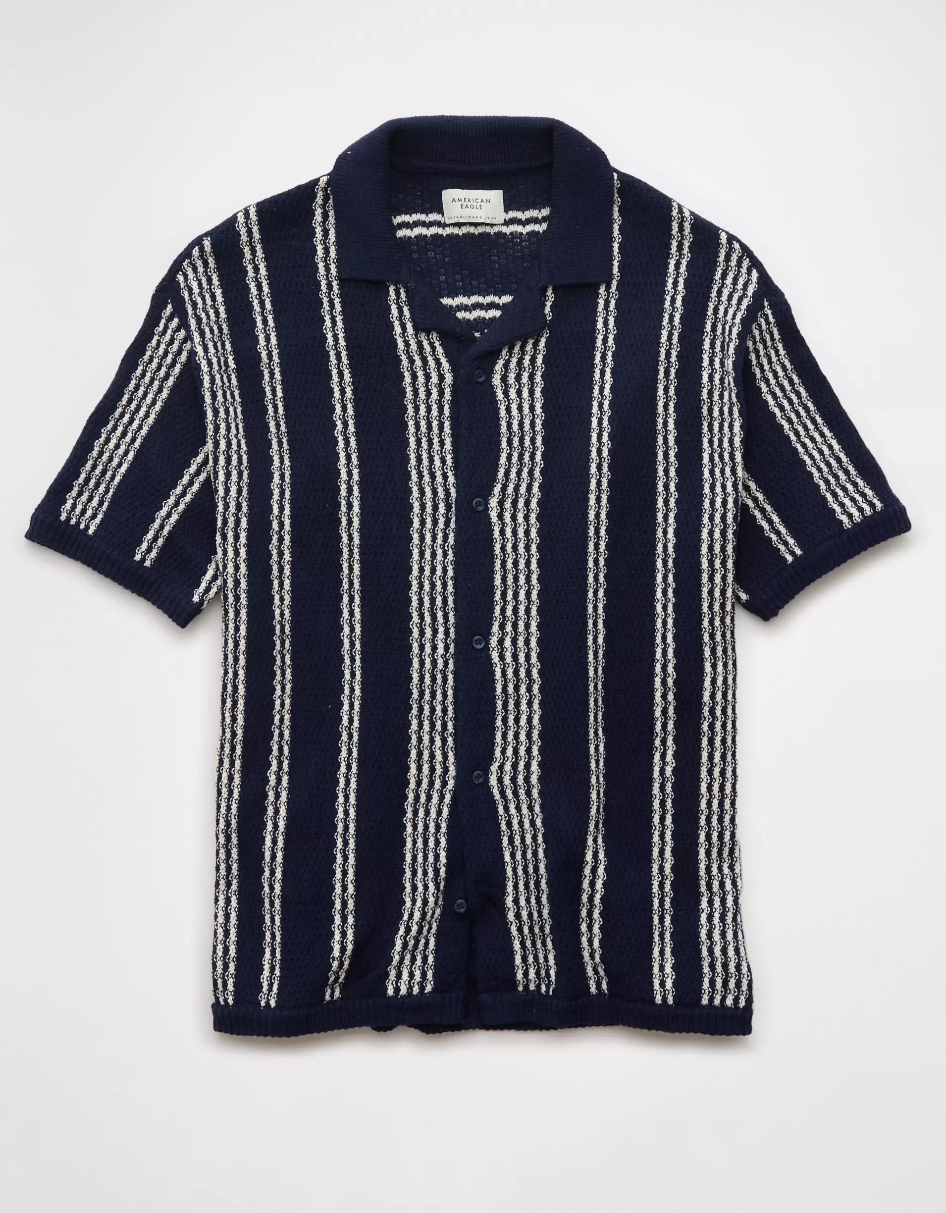 AE Weekend Striped Button-Up Sweater Polo Shirt Product Image