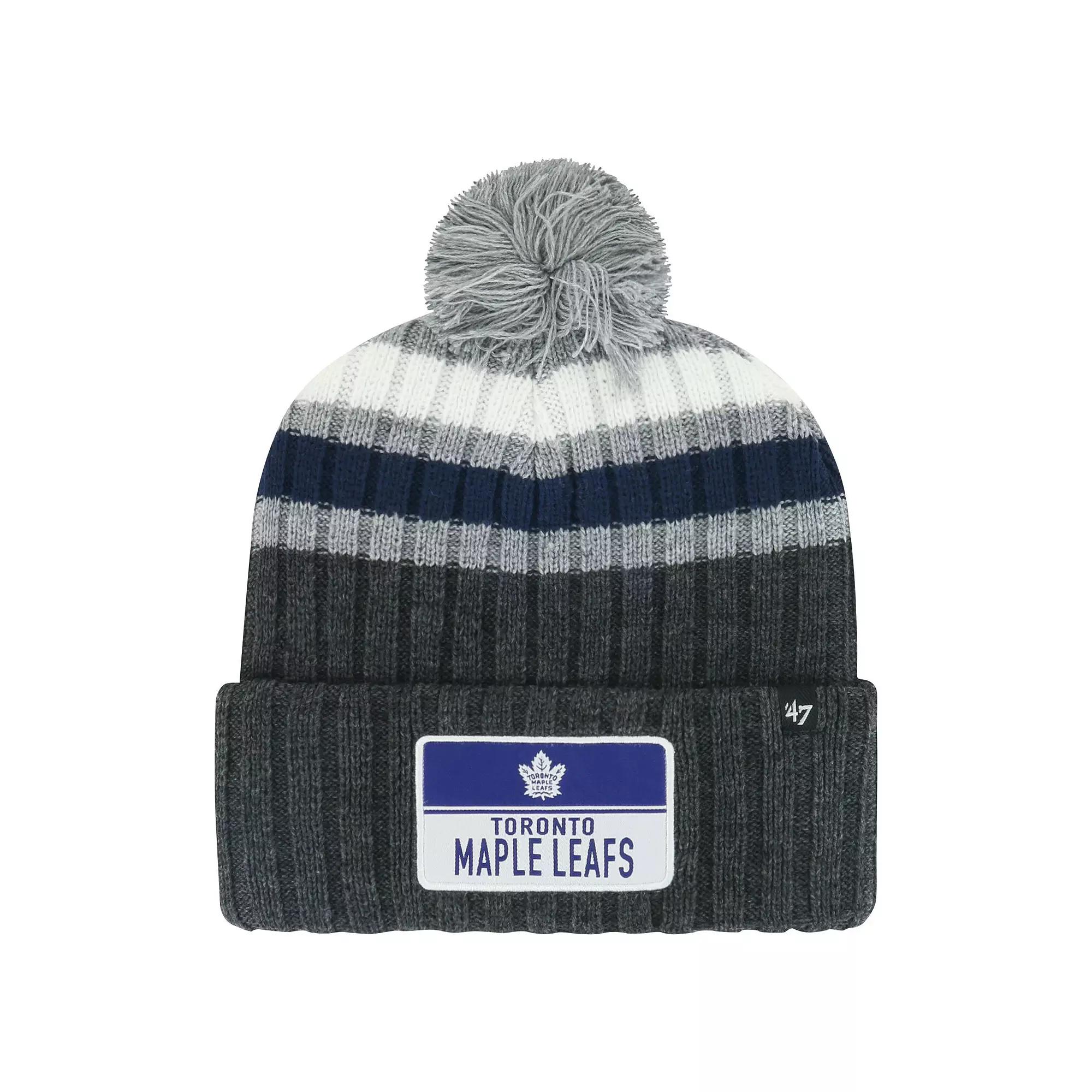 Men's '47 Gray Toronto Maple Leafs Stack Patch Cuffed Knit Hat with Pom, Mpl Grey Product Image