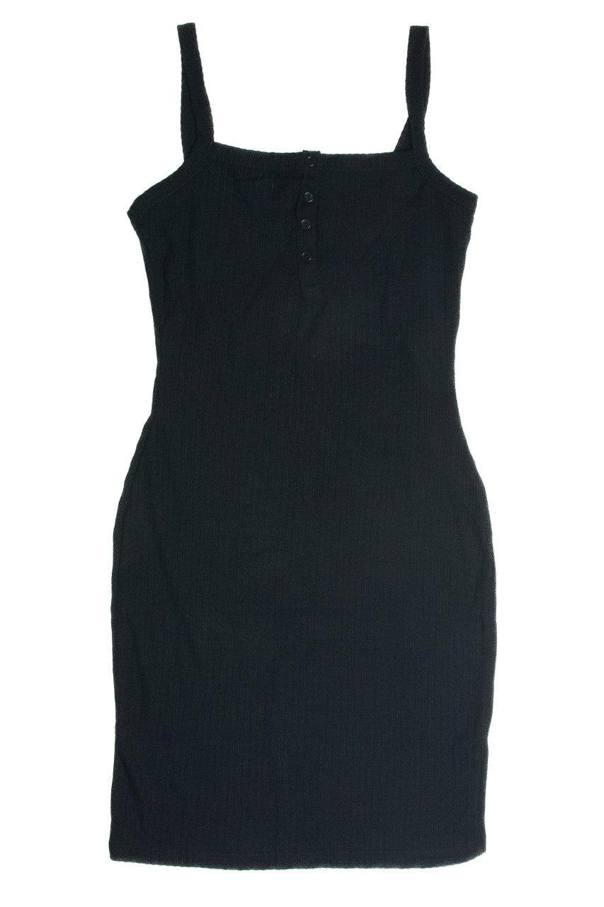 Black Bubble Rib Henley Mini Dress Product Image