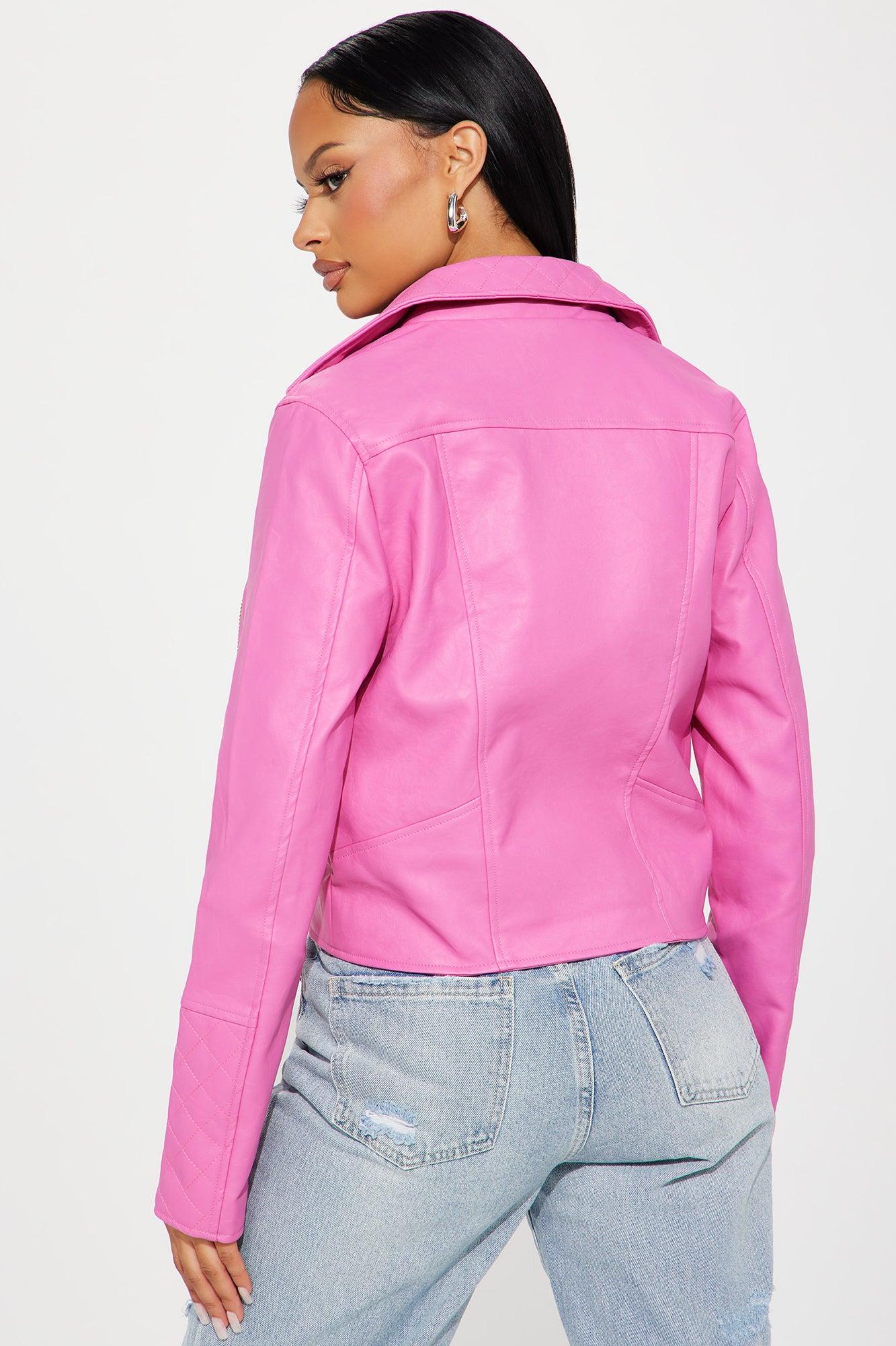 Out For A Ride Vegan Leather Moto Jacket - Pink/Pink Female Product Image