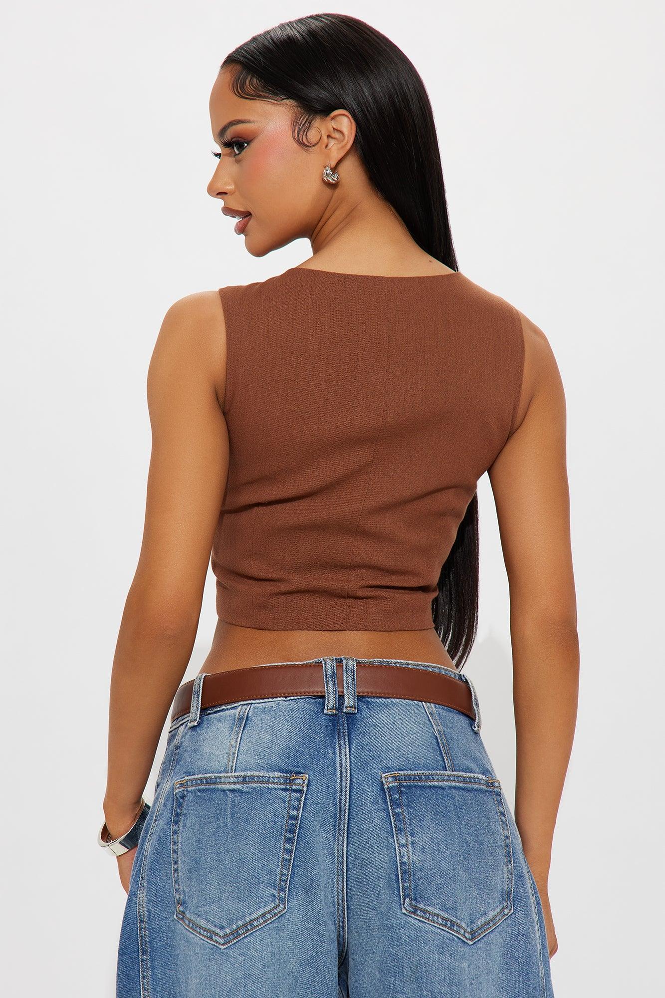 Carole Linen Vest - Chocolate Product Image