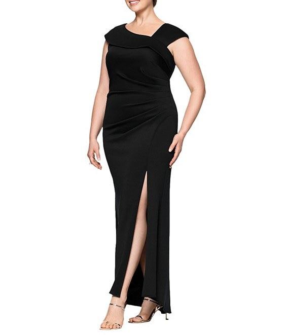 Xscape Plus Size Asymmetrical Neck Short Sleeve Sheath Gown Product Image