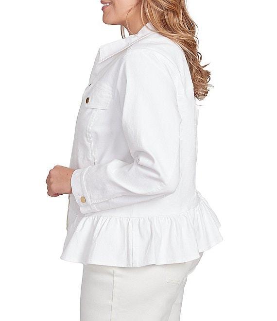 Ruby Rd. Plus Size Point Collar Long Sleeve Button Front Denim Jacket Product Image