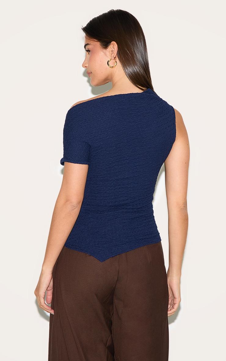 Navy Textured Ruched Asymmetric Long Top Product Image