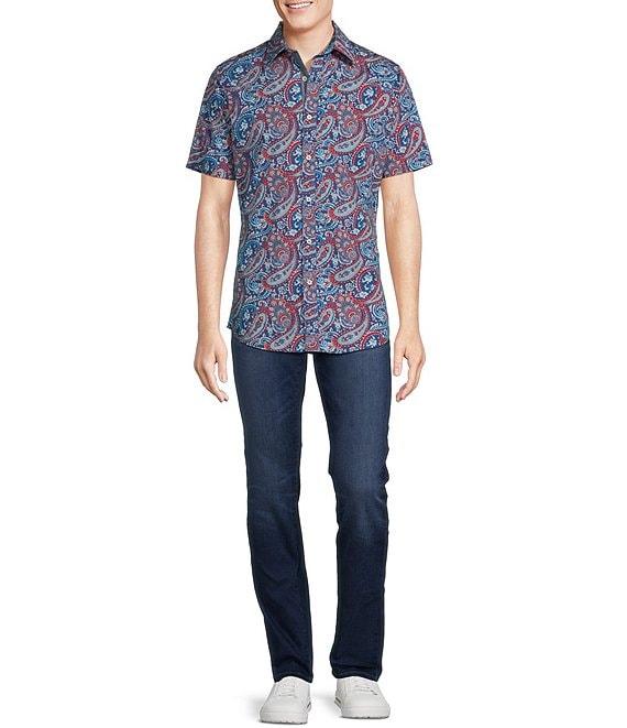 Cremieux Big & Tall Premium Denim Paisley Print Stretch Short-Sleeve Woven Shirt Product Image