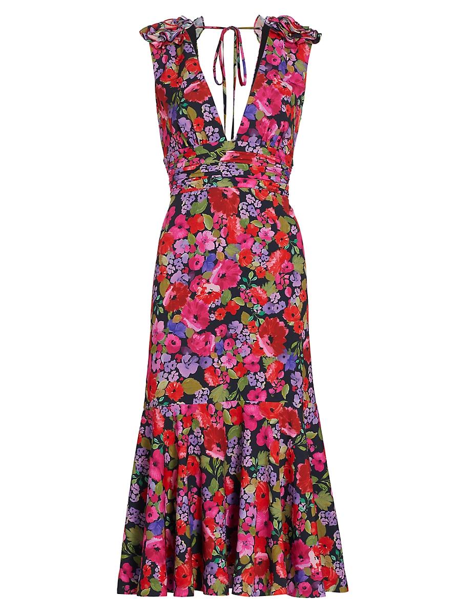 Womens Sorena Floral Ruched Midi-Dress Size 0 Product Image