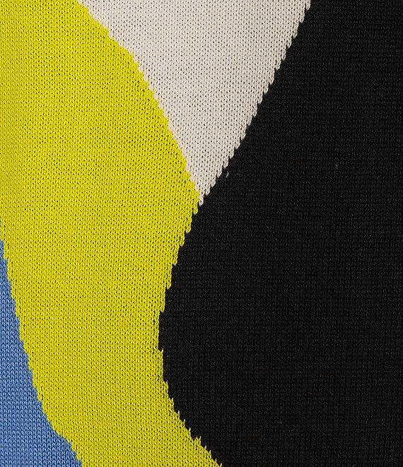 Donna Karan Knit Color Block Crew Neck Elbow Puff Sleeve Top Product Image