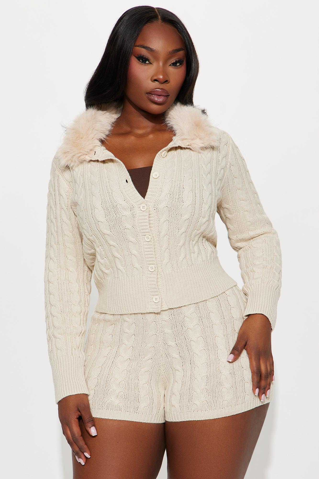 Cuddle Up Cardigan Sweater And Short Set - Taupe Female Product Image