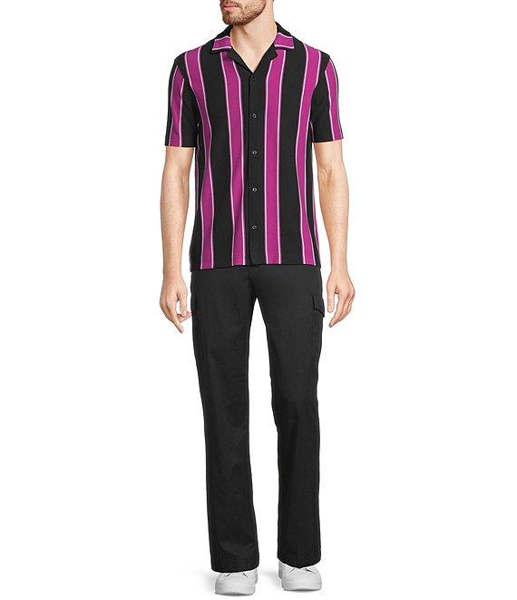 Murano Interdimensional Collection Slim Fit Striped Rib Camp Collar Knit Shirt Product Image