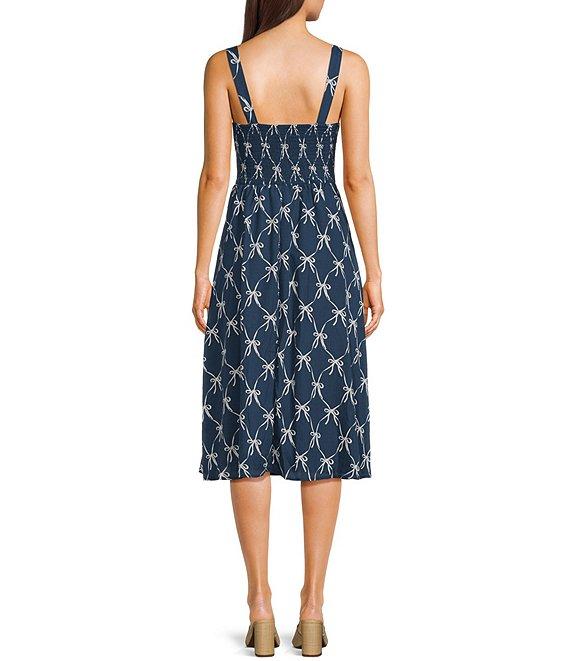 Midnight Doll Bow Print Pleated Midi Dress Product Image