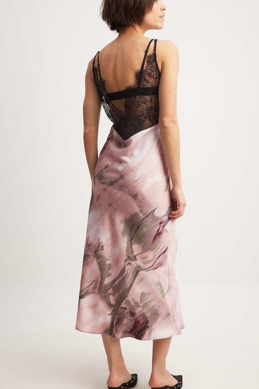 Satin Lace Detail Midi Dress Product Image