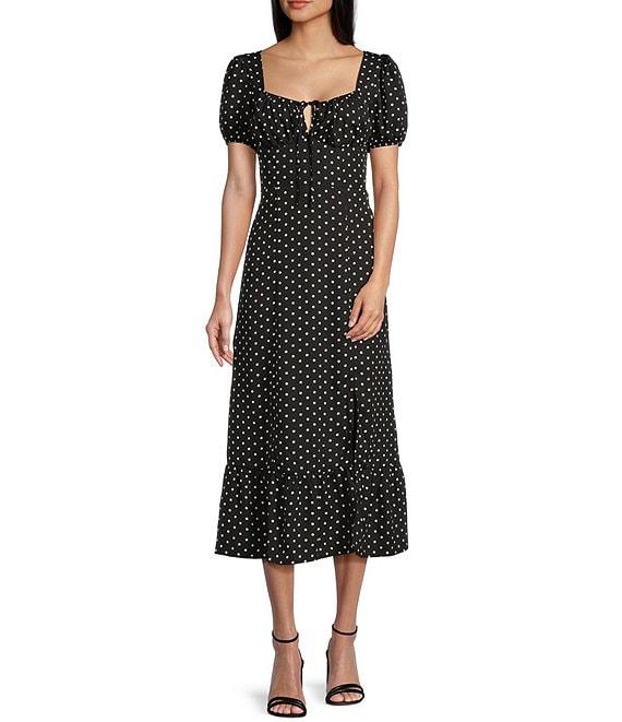 I.N. San Francisco Square Neck Short Puff Sleeve Dotted Midi Dress Product Image