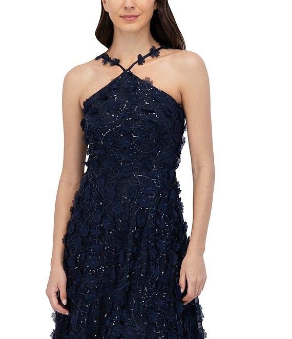 Eliza J Sequin and 3D Flower Halter Neck Sleeveless Ball Gown Product Image