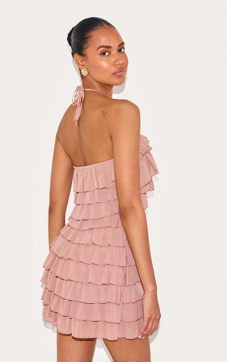 Dusty Peach Extreme Ruffle Halterneck Shift Dress Product Image