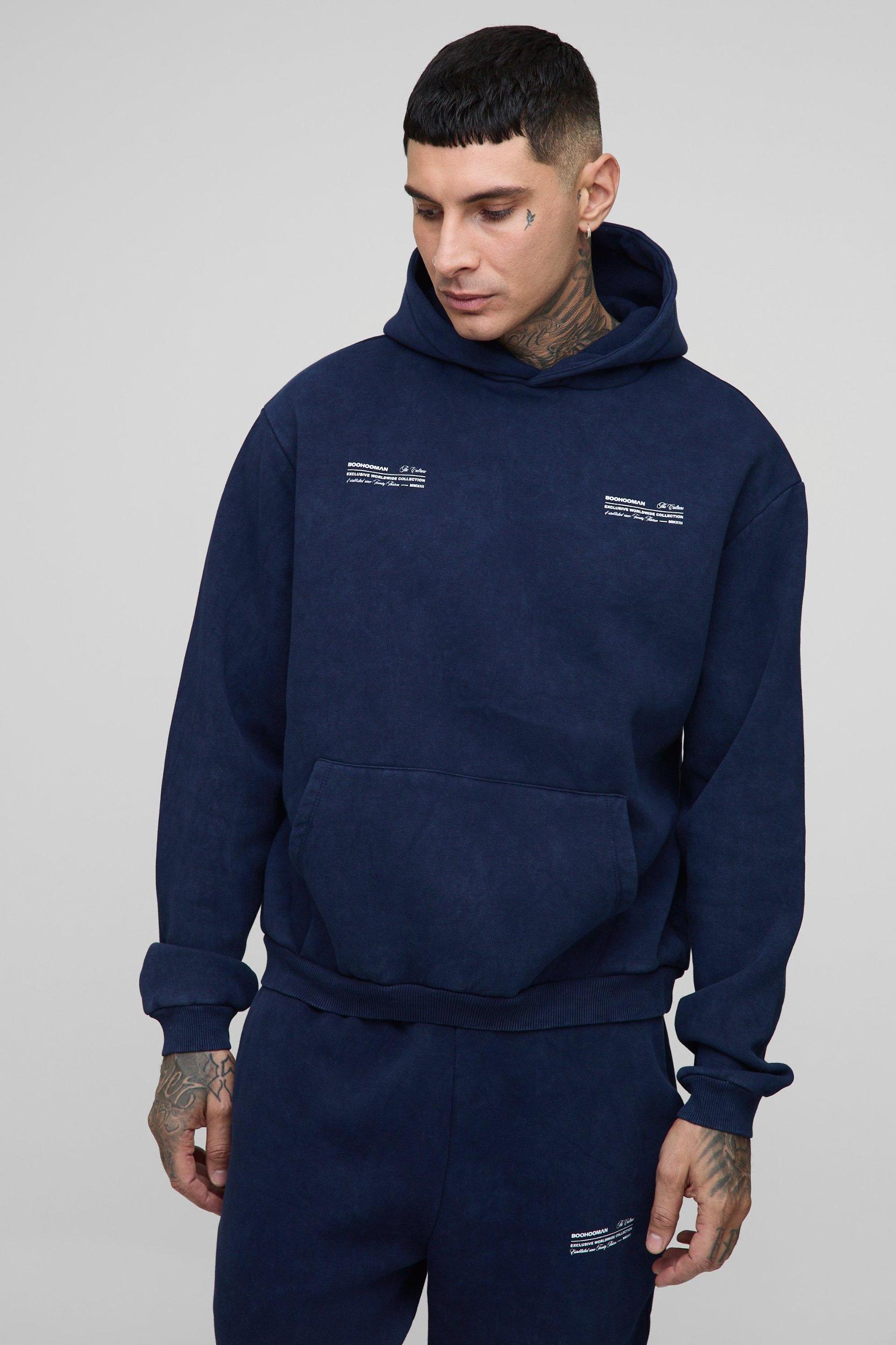 Tall Oversized Boxy Man Wash Hooded Tracksuit | boohooMAN USA Product Image