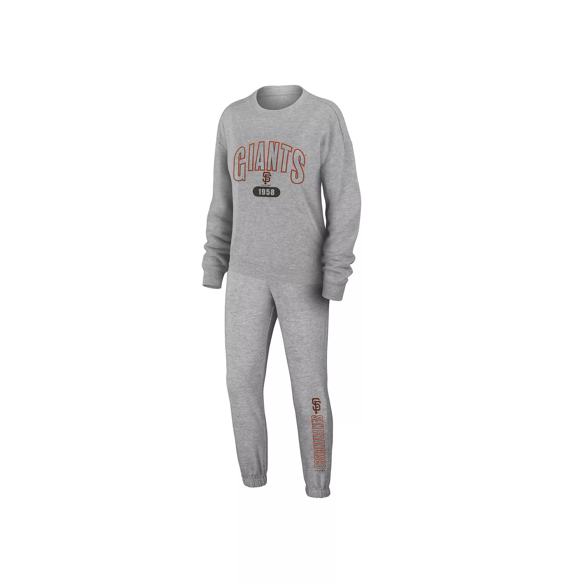 Women's WEAR by Erin Andrews Heather Gray New England Patriots Knit Long Sleeve Tri-Blend T-Shirt & Pants Sleep Set,  Product Image