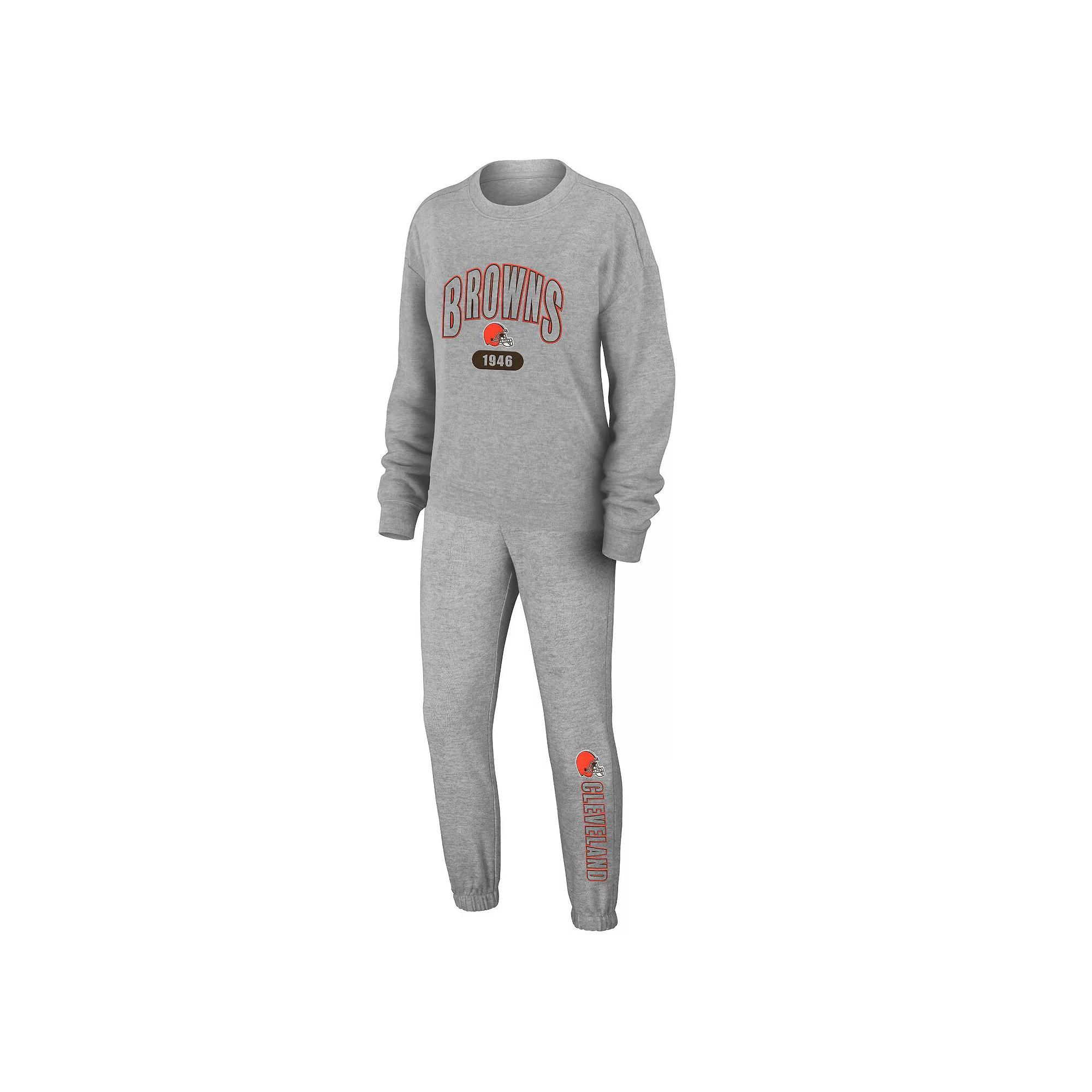 Women's WEAR by Erin Andrews Heather Gray Boston Bruins Knit Long Sleeve Tri-Blend T-Shirt & Pants Sleep Set,  Product Image