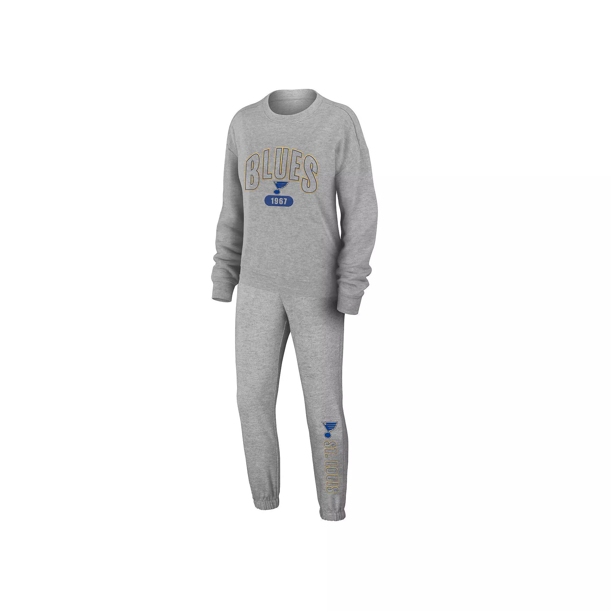 Women's WEAR by Erin Andrews Heather Gray St. Louis Blues Knit Long Sleeve Tri-Blend T-Shirt & Pants Sleep Set,  Product Image