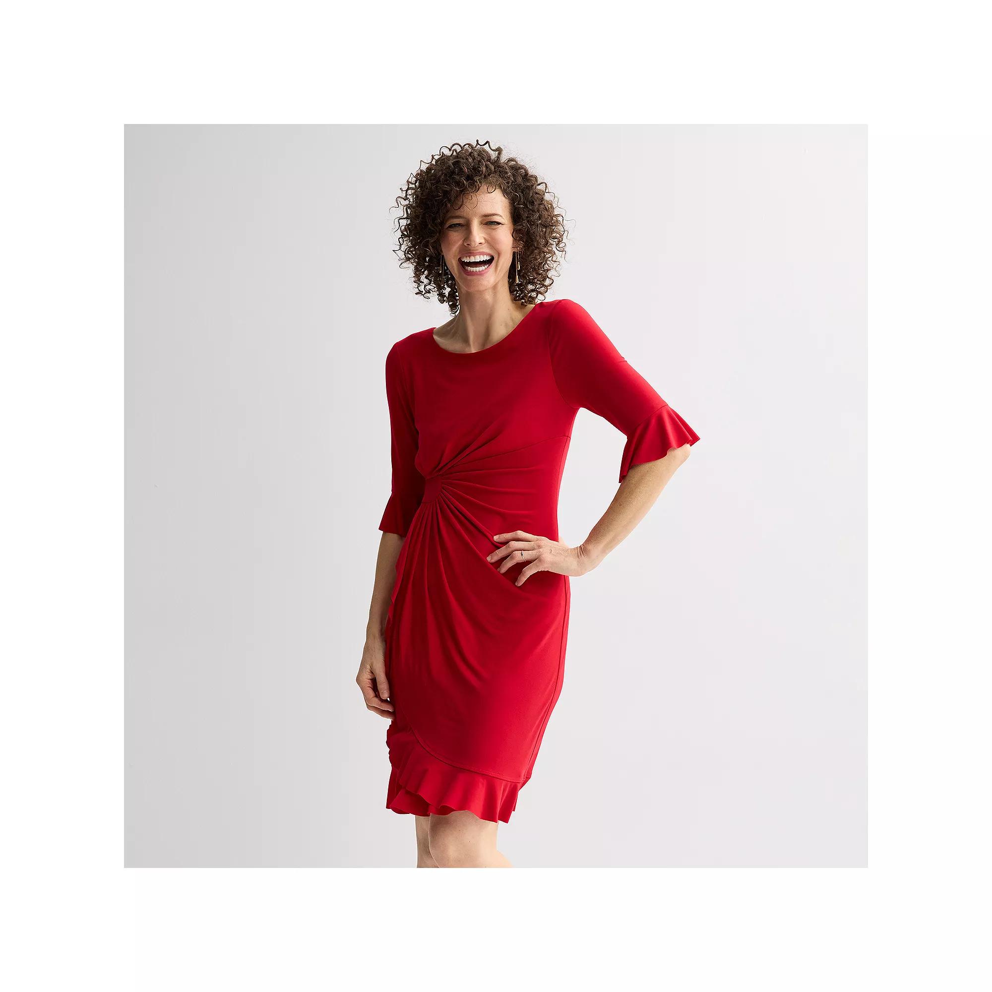 Women's Connected Apparel Solid Bell Sleeve Dress, Size: 8, Apple Red Product Image