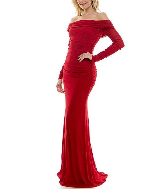 B. Darlin Off-The-Shoulder Long Sleeve Shirred Bodice Dress Product Image