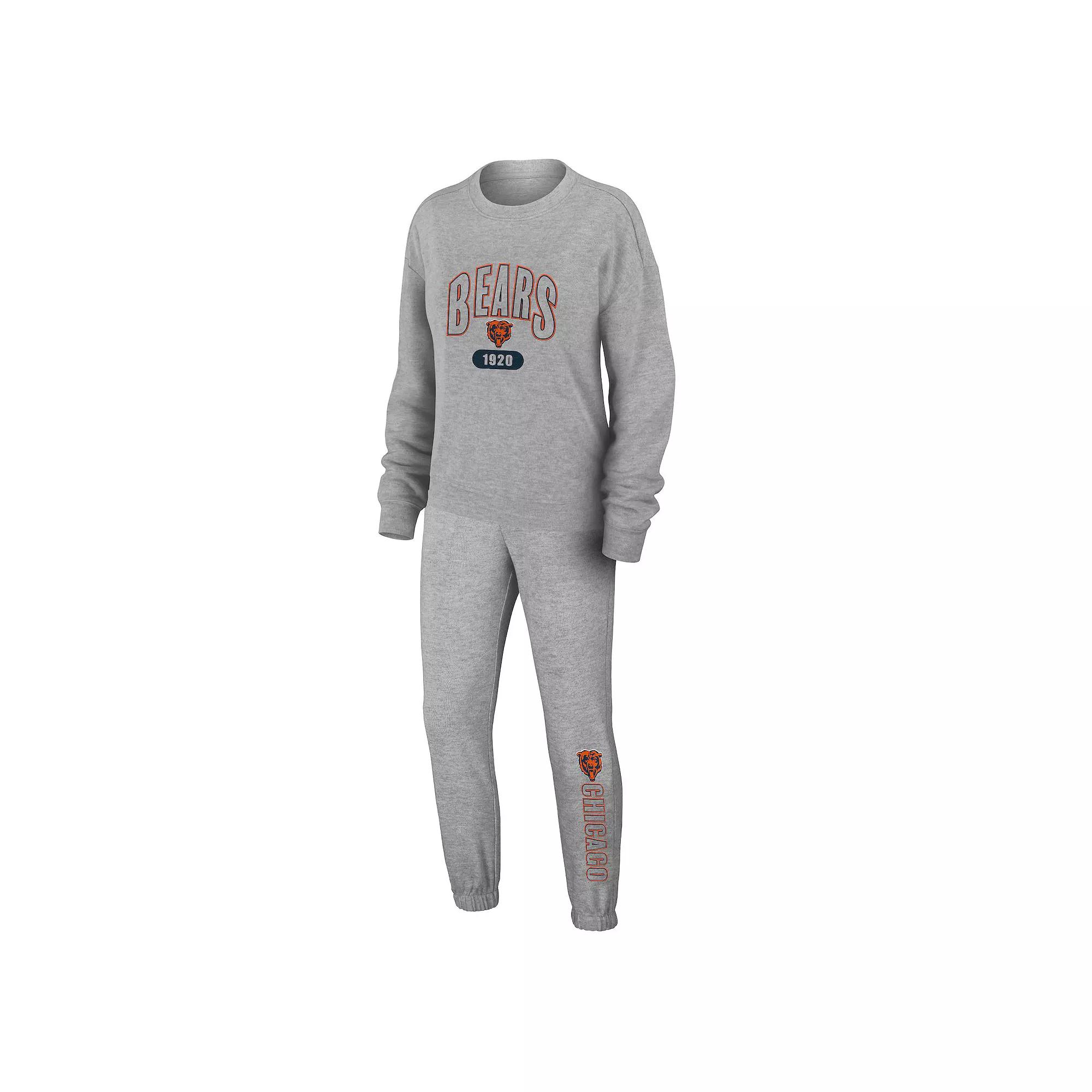Women's WEAR by Erin Andrews Heather Gray Chicago Bears Knit Long Sleeve Tri-Blend T-Shirt & Pants Sleep Set,  Product Image