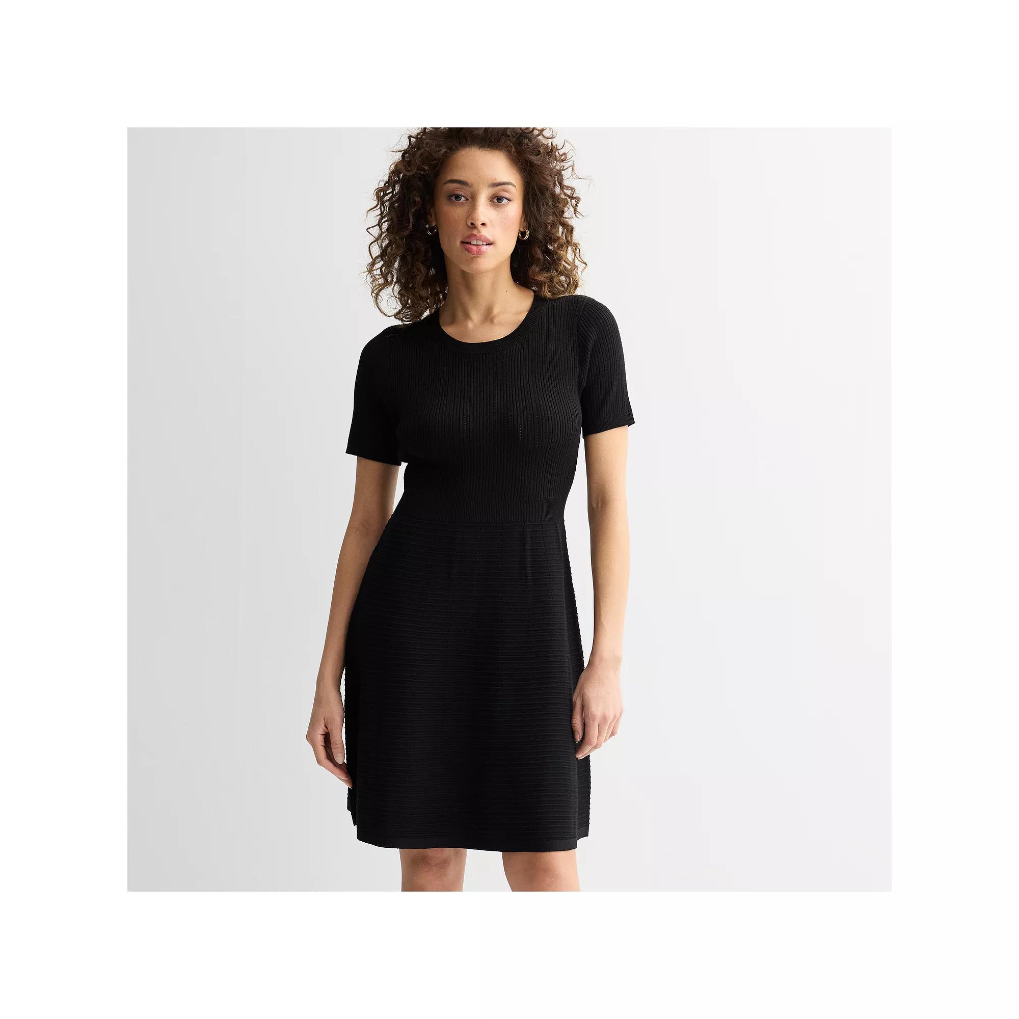 Women's Draper James Short Sleeve Pointelle Sweater Dress, Size: Medium, Black Product Image