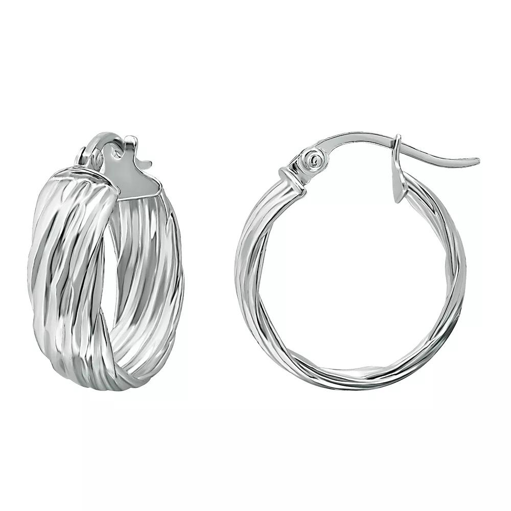 Aleure Precioso Sterling Silver Rib Textured Hoop Earrings, Women's, Size: 15 mm, Silver Tone Product Image