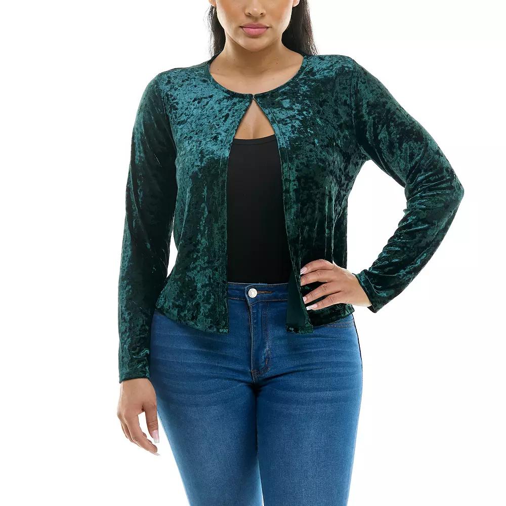 Women's Nina Leonard Crushed Velvet Bolero, Size: XL, Rich Green Product Image